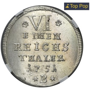 Silesia, Prussian rule, Friedrich II, 1/6 Thaler Breslau 1751 B - NGC MS65