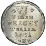 Silesia, Prussian rule, Friedrich II, 1/6 Thaler Breslau 1751 B - NGC MS65