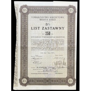 TKM Łódź, obligation à 5 %, 250 zlotys, 1938