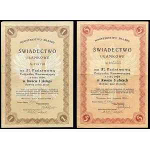 5% 1924 State Conversion Loan, fractional certificates in denominations of 1 zł and 5 zł (2 pieces)