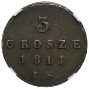 Varšavské kniežatstvo, 3 groše, Varšava 1811, IS – NGC AU53 BN