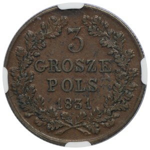 November Uprising, 3 Groschen Warsaw 1831 KG - NGC AU53 BN