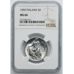 5 złotych 1959 Rybak - NGC MS66 - OBUSTRONNE SŁONECZKO - RZADKI