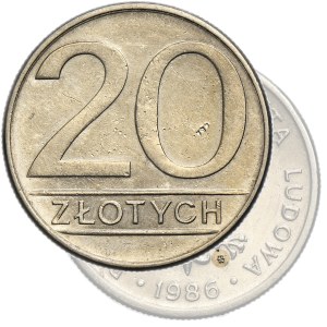 20 złotych 1986 - OGROMNA RZADKOŚĆ, TYP C, szeroka data, znak mennicy oddalony