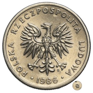20 złotych 1986 - OGROMNA RZADKOŚĆ, TYP C, szeroka data, znak mennicy oddalony
