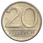 20 złotych 1986 - OGROMNA RZADKOŚĆ, TYP C, szeroka data, znak mennicy oddalony