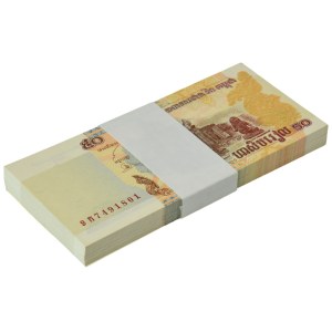 Cambodia, bank bundle 50 Riels 2002 (100 pcs.)