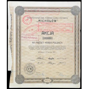 Akciová spoločnosť cukrovaru a rafinérie „Michałów“, 500 mkp, 1921