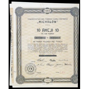 Towarzystwo Akcyjne Fabryki Cukru i Rafinerii Michałów, 10 x 500 mkp 1923, Emisja VI