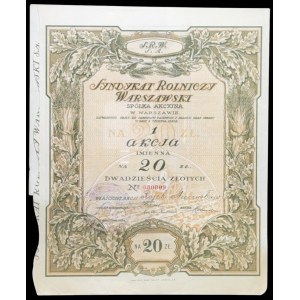 Warsaw Agricultural Syndicate, S.A., 20 zł - registered
