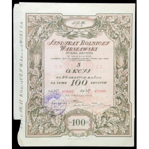 Warsaw Agricultural Syndicate, S.A., 5 x 20 zł - bearer shares
