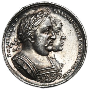 John III Sobieski, Medal weighing 6 ducats in silver, Visit of the royal couple in Danzig 1677 - EXTREMELY RARE