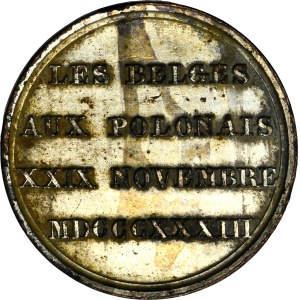 Medal wybity przez Belgów w trzecią rocznicę wybuchu Powstania Listopadowego 1833