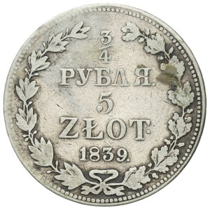 3/4 rubl = 5 zloty Warsaw 1839 MW