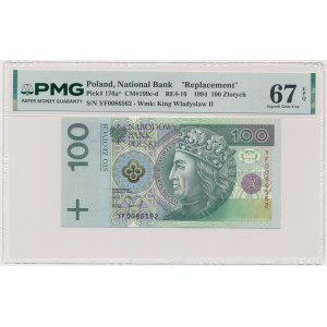 100 złotych 1994 - YF - PMG 67 EPQ - seria zastępcza