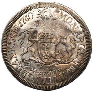 ZKUSNÁ MINCE, August III. Sas, dvuzłotówka (půltalar = 2 guldeny), Gdaňsk 1760 – VZÁCNOST