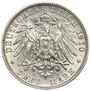 Allemagne, Bavière, Otto, 3 marks, Munich 1910 D