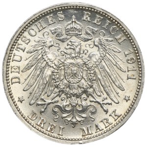 Germany, Grand Duchy of Baden, Friedrich II, 3 Marks Karlsruhe 1911 G