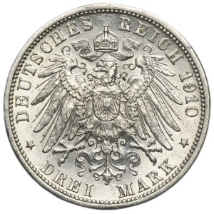 Germany, Grand Duchy of Baden, Friedrich II, 3 Marks Karlsruhe 1910 G