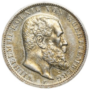 Germany, Kingdom of Württemberg, Wilhelm II, 3 Mark Stuttgart 1910 F
