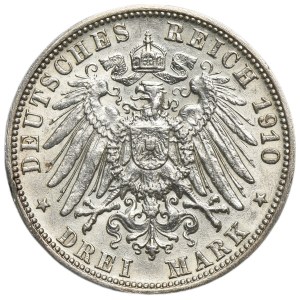 Germany, Kingdom of Württemberg, Wilhelm II, 3 Mark Stuttgart 1910 F