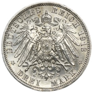 Germany, Kingdom of Prussia, Wilhelm II, 3 Mark Berlin 1913 A