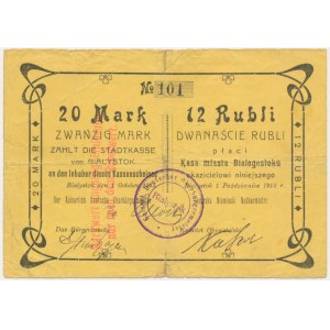 Białystok, 20 marks = 12 rubles, 1915 — RARE