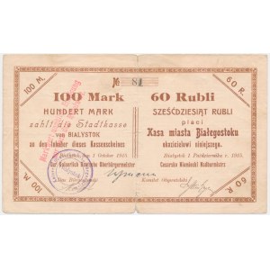 Białystok, 100 marek = 60 rubli 1915 - RZADKI