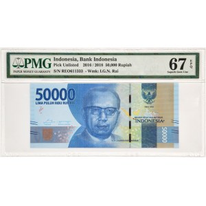 Indonésie, 50 000 rupií, 2016 – PMG 67 EPQ