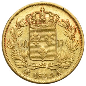 France, Charles X, 40 francs Paris 1824 A