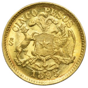Chile, Republic, 5 Pesos Santiago 1895