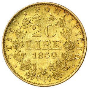 Państwo Kościelne, Watykan, Pius IX, 20 Lirów Rzym 1869 R