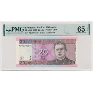Litauen, 20 Litas 2007 – AG – PMG 65 EPQ