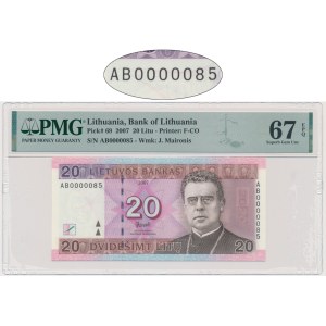 Lithuania, 20 Litu 2007 - AB - PMG 67 EPQ - low serial number