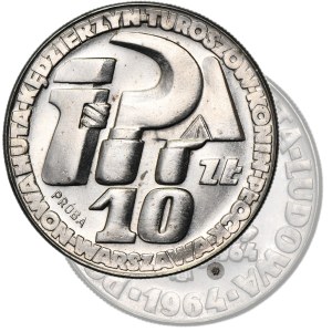 NICKEL-PROBEMÜNZE, 10 Złoty 1964 – Sichel und Spitzhacke – mit Münzzeichen