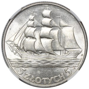 Żaglowiec, 5 złotych 1936 - NGC MS62