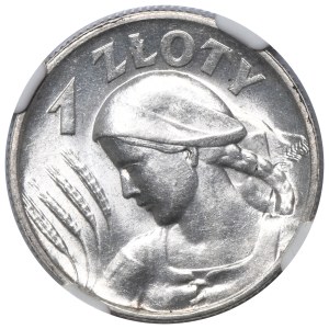 Woman and Ears of Wheat, 1 zloty, London 1925—dot after the date—NGC MS63