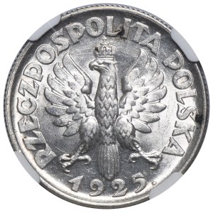 Woman and Ears of Wheat, 1 zloty, London 1925—dot after the date—NGC MS63
