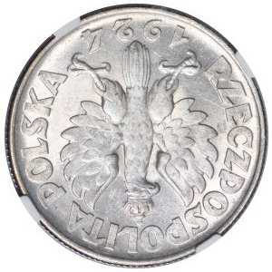 Kobieta i kłosy, 2 złote Filadelfia 1924 - ODWROTKA - NGC MS61
