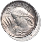 Woman and Ears of Wheat, 2 zlote, Birmingham 1924 – letter H – RAREST – NGC MS60