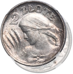 Kobieta i kłosy, 2 złote Birmingham 1924 - literka H - NAJRZADSZA - NGC MS60