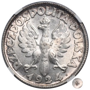 Kobieta i kłosy, 2 złote Birmingham 1924 - literka H - NAJRZADSZA - NGC MS60