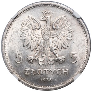 Nike, 5 zlotych, Warsaw 1928 - NGC MS61