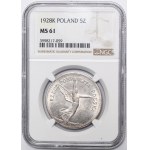 Nike, 5 zlotych, Warsaw 1928 - NGC MS61