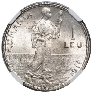 Rumunia, Karol I, 1 Leu Bruksela 1914 - NGC MS64