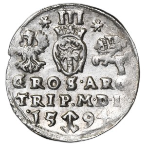 Sigismund III Vasa, 3 Groschen Vilnius 1594 - stars on sides III