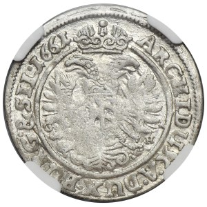 Silesia, Habsburg rule, Leopold I, 3 Kreuzer Breslau 1661 GH - NGC MS62