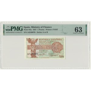 Spain, 1 Peseta 1937 - PMG 63
