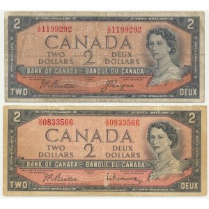 Kanada, 2 doláre z roku 1954 (2 ks) – s vyobrazením diabla a bez neho