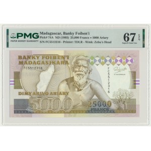 Madagascar, 25.000 Francs = 5.000 Ariary (1993) - PMG 67 EPQ